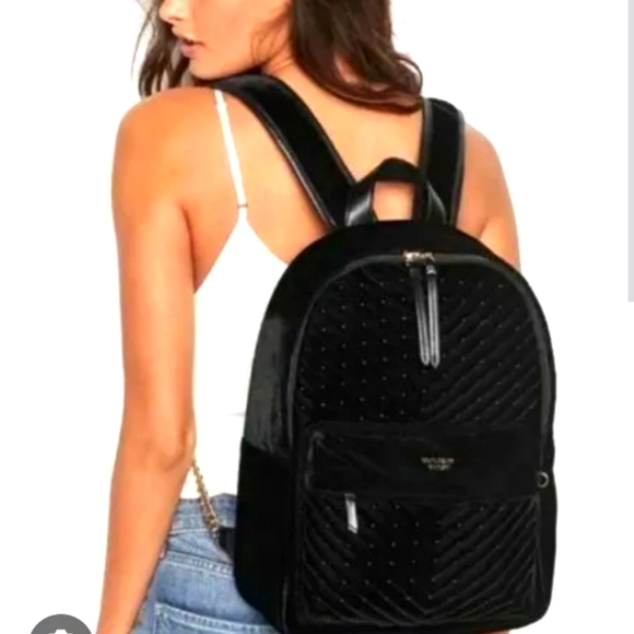 Victoria's Secret Burgundy Velvet Stud City Mini Backpack🎒Crossover Gold HW NWT - Picture 3 of 14